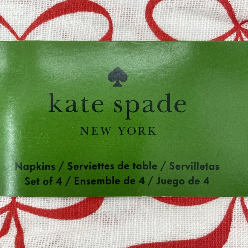Kate Spade Napkins (Set of 4) White Red Bows Ribbons Valentines Holiday Cotton